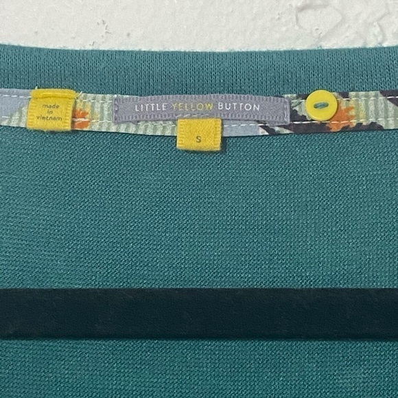 ✅ Anthropologie Little Yellow Button Blouse Sz S Green Flounce Tunic Rolled Tab - Picture 5 of 9